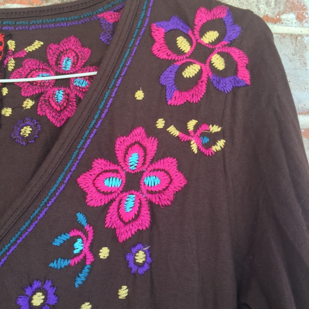 Johnny Was Embroidered Peacock Smocked Boho Dress - Picture 4 of 16